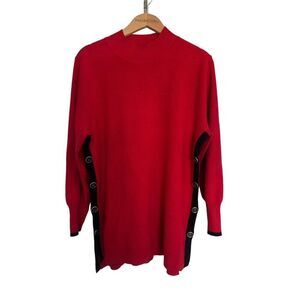 Chico's Size 3 (XL) Red Tunic Sweater with Side Buttons Mature Office NEW